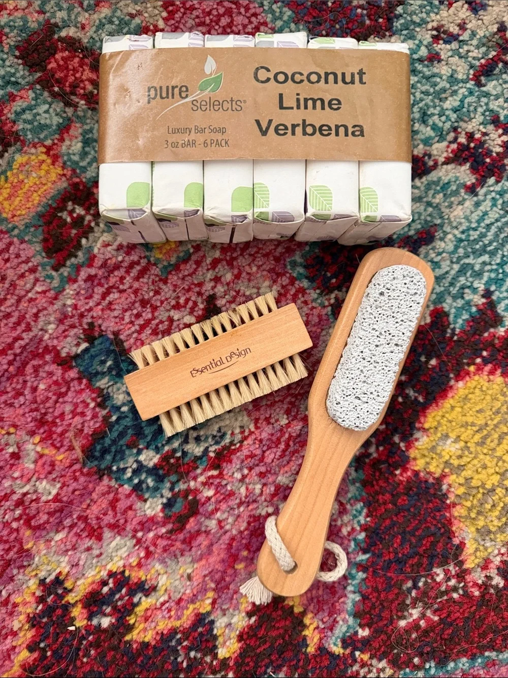 Pure Selects Coconut Lime Verbena Luxury Bar Soap - 6 Pack with Brush and Pumice